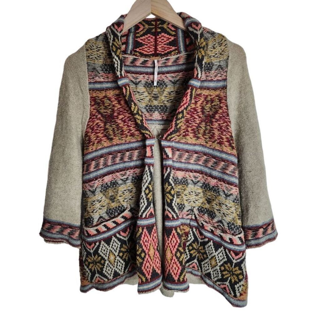 Free People Faire Isle Wool Blend Sweater Women's XS Boho‎ Cardigan